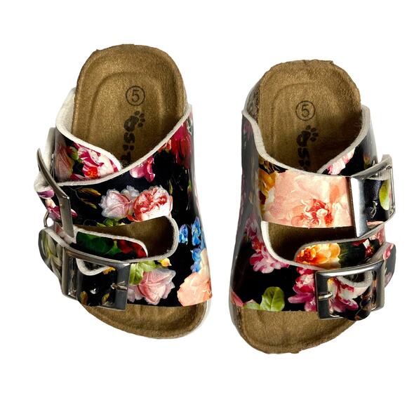 Ositos Baby Toddler Girl's Sz 5 Buckle Strap Cork Sandals Slides Floral CUTE - Picture 1 of 8